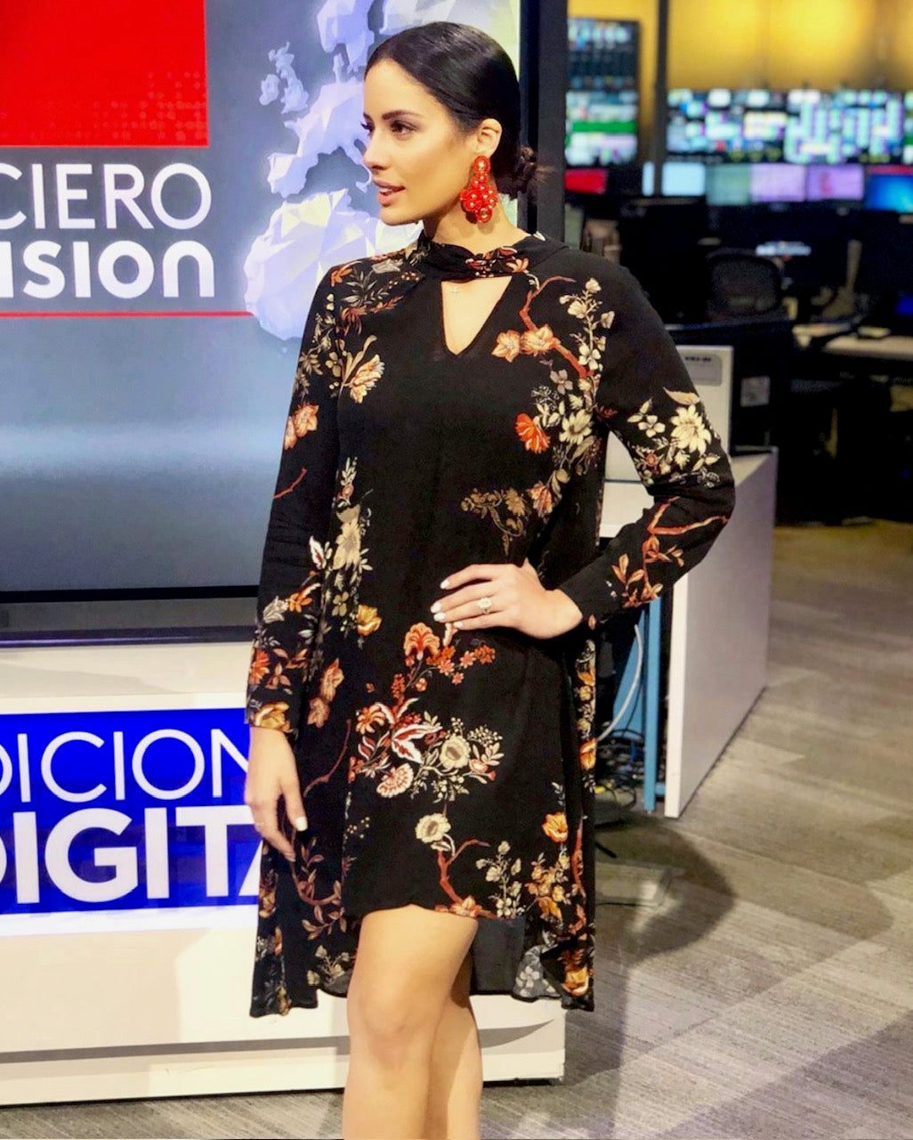 Black Floral Swing Dress